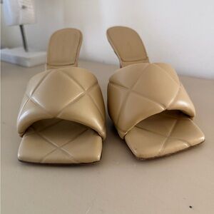 Bottega Veneta Quilted Slide Mules in Tan
